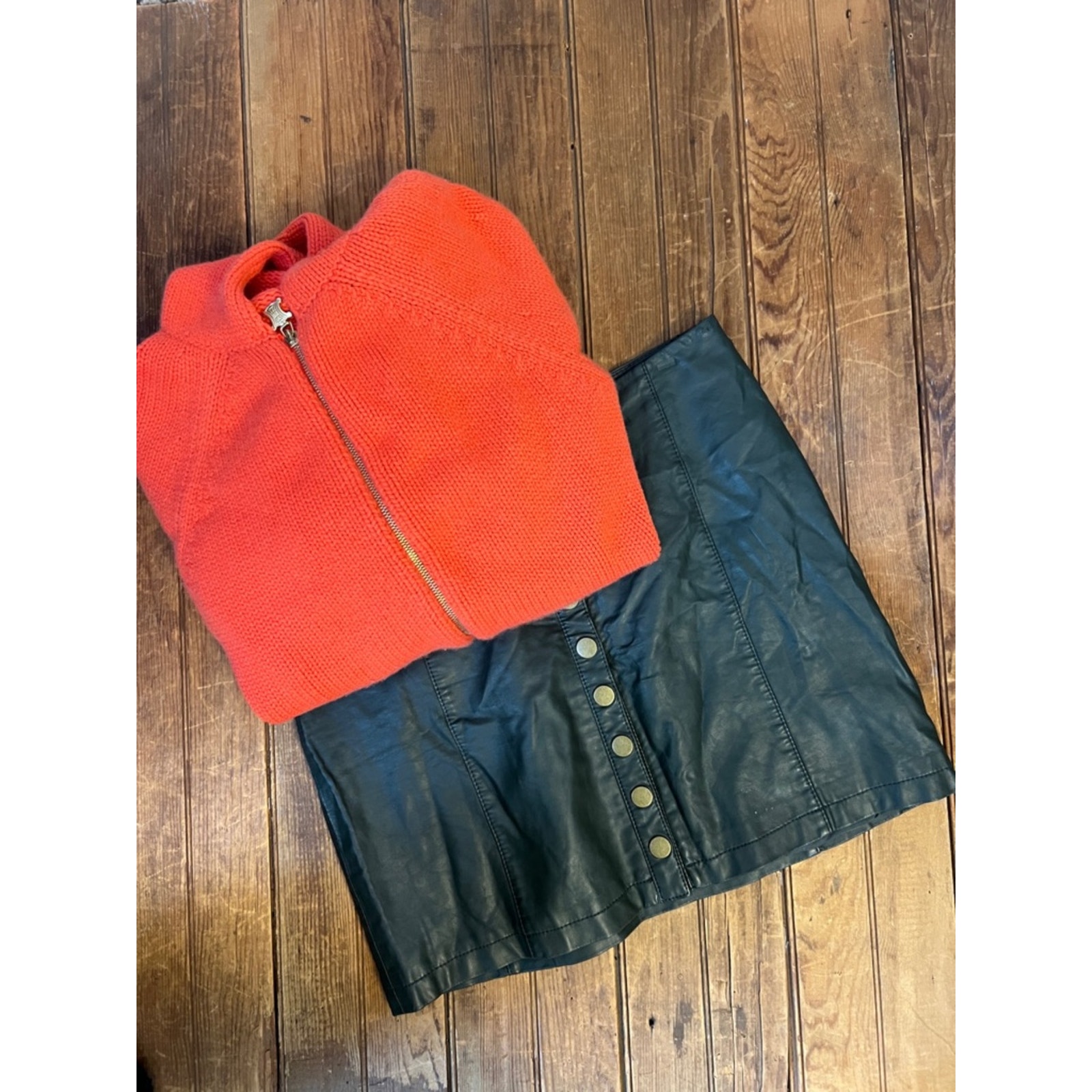 Free People Mini Skirt Dark Green Faux Leather Size 12